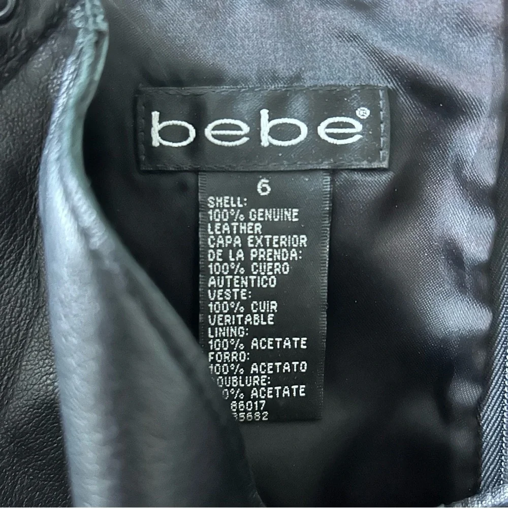 Bebe Black Leather Pencil Mini Skirt with Whipstitch Detail SZ 6 - Picture 4 of 5